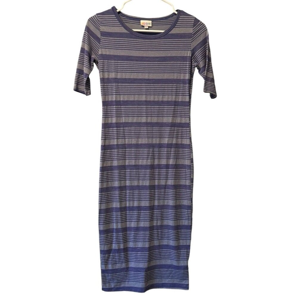 Lularoe Form Fitting Stretch Midi Length Knit Dress Stripe Size XXS Loungewear